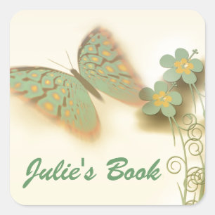 Pegatina Cuadrada Flores y mariposa flotantes