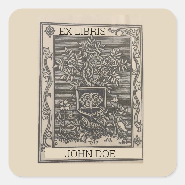 Pegatina Cuadrada Flores y pájaros de época editables (Anverso)