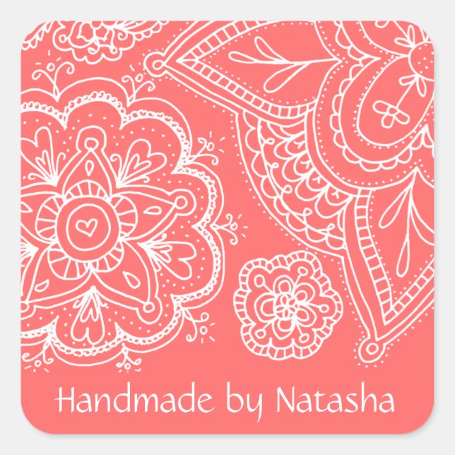 Pegatina Cuadrada Flores y Patter Paisley, Pegatinas de identidad (Anverso)