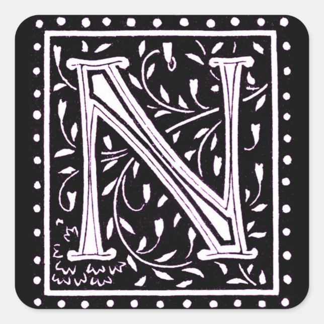 Pegatina Cuadrada Flores y puntos Monograma "N" (Anverso)