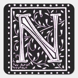Pegatina Cuadrada Flores y puntos Monograma "N"