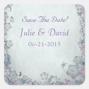 Pegatina Cuadrada Flores y reserva de la boda de la mariposa la