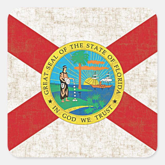 PEGATINA CUADRADA FLORIDA FLAG AGED (Anverso)