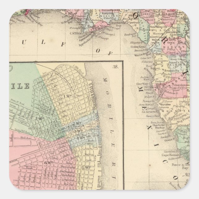 Pegatina Cuadrada Florida, Mapa móvil de Mitchell (Anverso)