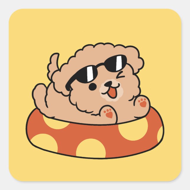 Pegatina Cuadrada Flotación de perro de verano de Guay - Fiesta de p (Anverso)