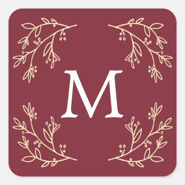 Pegatina Cuadrada Flourish Monogram | Fiesta (Anverso)
