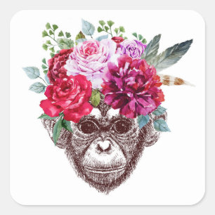 Pegatina Cuadrada Flower Monkey Face