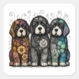 Pegatina Cuadrada Flower Power Newfies