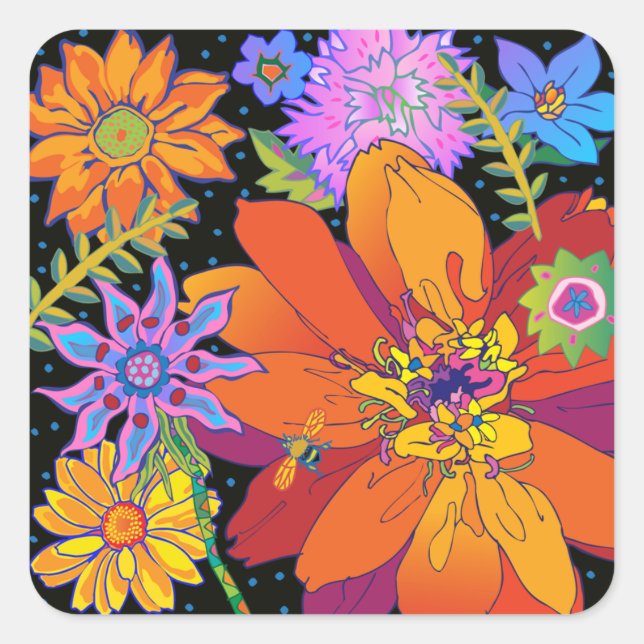 Pegatina Cuadrada FlowerRiot (Anverso)