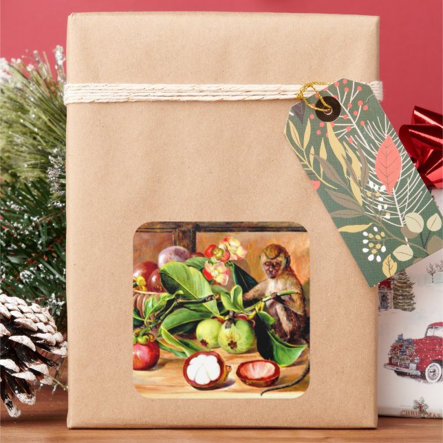 Pegatina Cuadrada Flowers and fruit of Mangosteen; Singapore Monkey (Vacaciones)