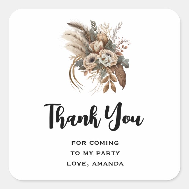 Pegatina Cuadrada Flowers Foliage y Feathers Fiesta Gracias (Anverso)