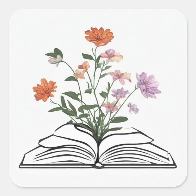 Pegatina Cuadrada flowers growing from book (Anverso)