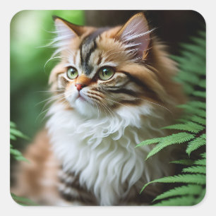 Pegatina Cuadrada "Fluff and Cuddle: El gato persa chupado"
