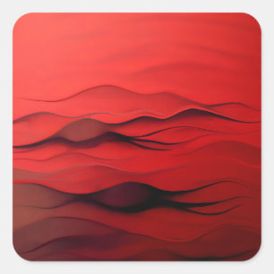 Pegatina Cuadrada Flujo Carmesí – Ondas Rojas Abstractas de Movimien