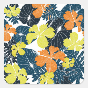 Pegatina Cuadrada Flujo primaveral: textura floral vintage