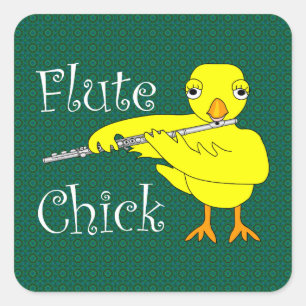 Pegatina Cuadrada Flute Chick Text