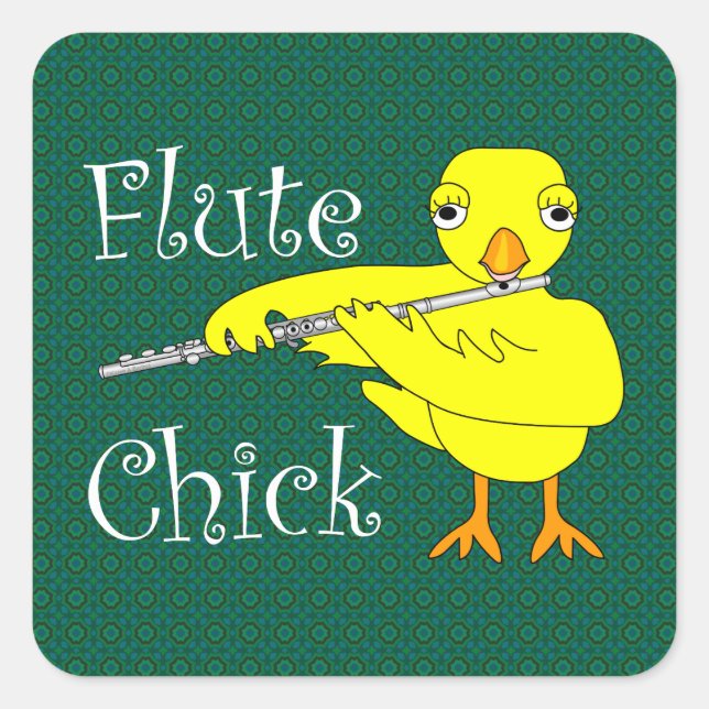Pegatina Cuadrada Flute Chick Text (Anverso)