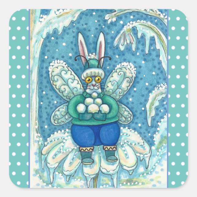 PEGATINA CUADRADA FLUTTERBUN WINTER WONDERLAND, FUNNY BUNNY RABBIT (Anverso)