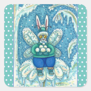 PEGATINA CUADRADA FLUTTERBUN WINTER WONDERLAND, FUNNY BUNNY RABBIT