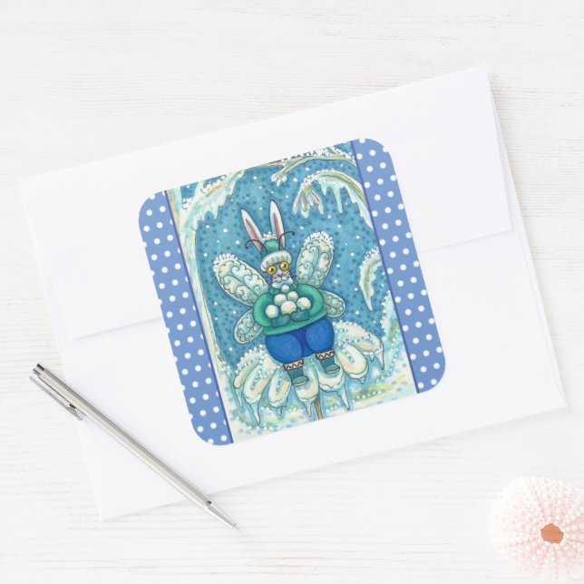 PEGATINA CUADRADA FLUTTERBUN WINTER WONDERLAND, FUNNY BUNNY RABBIT (Sobre)