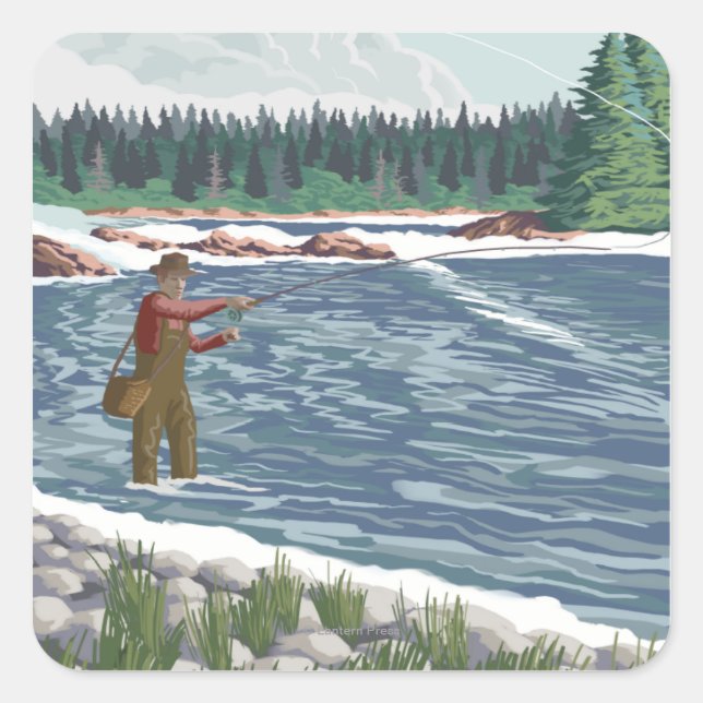 Pegatina Cuadrada Fly FishermanNuevo México (Anverso)