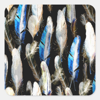 Pegatina Cuadrada Fly Watercolor Fethers: Fondo sin Marea