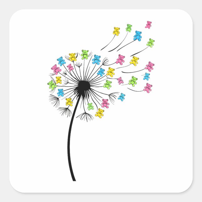 Pegatina Cuadrada Flying cute bears dandelion flow (Anverso)