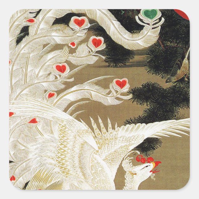 Pegatina Cuadrada FLYING LOVE PHOENIX,Feathers,Hearts Valentine Day (Anverso)