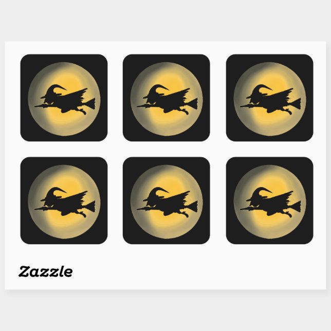 Pegatina Cuadrada Flying Witch Silhouette (Hoja)