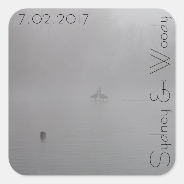 Pegatina Cuadrada Foggy Geese (Anverso)
