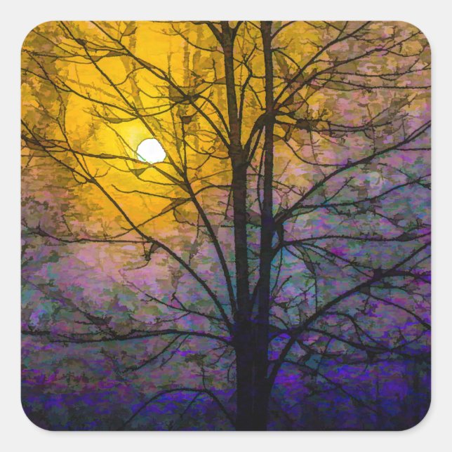Pegatina Cuadrada Foggy Sunset (Anverso)