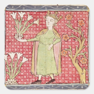 Pegatina Cuadrada Fol.58v Abril: Picando flores