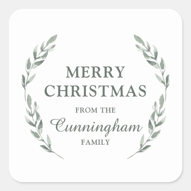 Pegatina Cuadrada Foliage de acuarela moderna (Anverso)