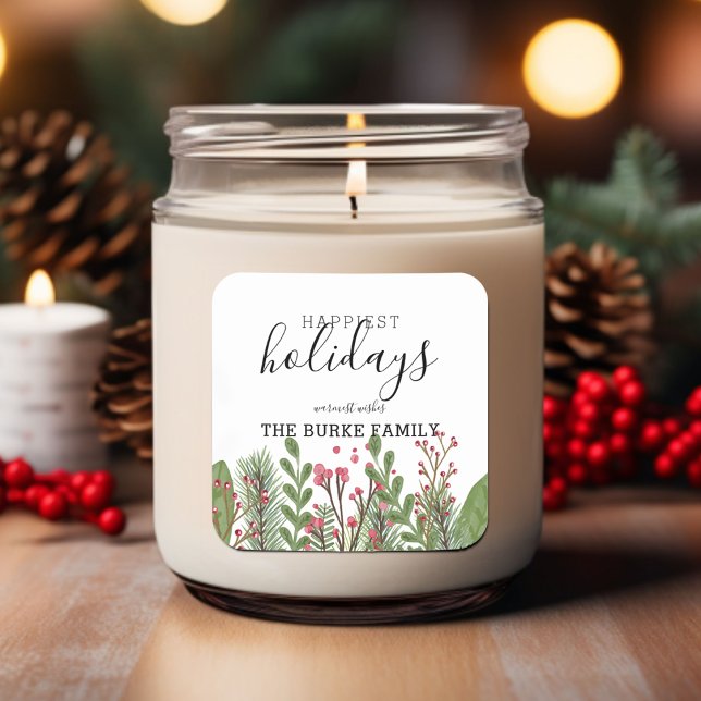 Pegatina Cuadrada Foliage de invierno caprichoso personalizado (Holiday Foliage Holiday Square Sticker)