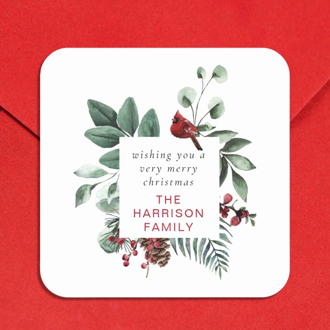 Pegatina Cuadrada Foliage de invierno Cardenal rojo Personalizado Fe (Subido por el creador)