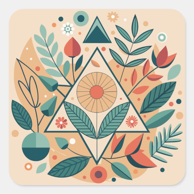 Pegatina Cuadrada Foliage de la jungla geométrica (Anverso)