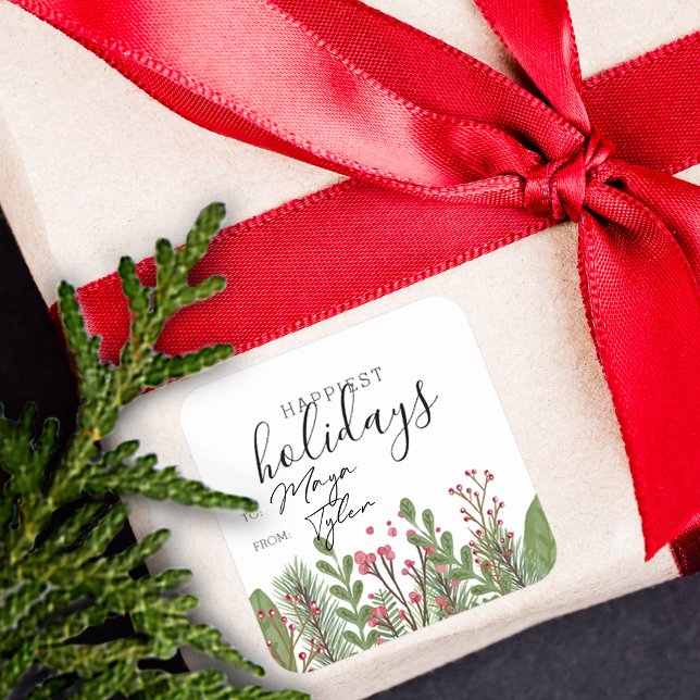 Pegatina Cuadrada Foliage de vacaciones de invierno hacia y desde (Winter Holiday Foliage To and From Square Sticker)