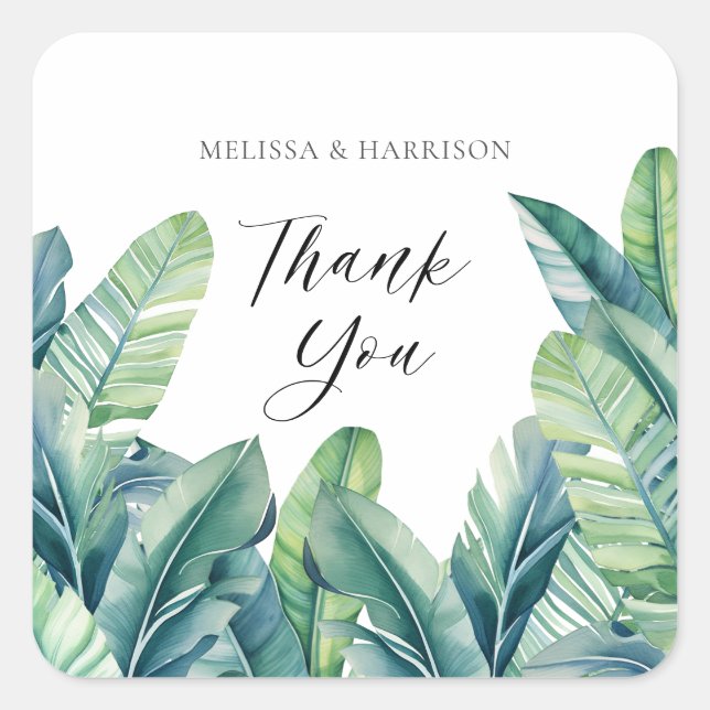 Pegatina Cuadrada Foliage exótico tropical deja diseño Boda (Anverso)