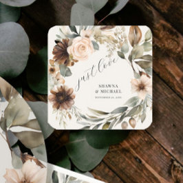 Pegatina Cuadrada Foliage floral otoño otoño Boda BOHO silenciado