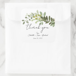 Pegatina Cuadrada Foliage Greenery Vines Boda Gracias