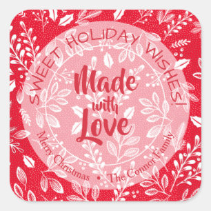 Pegatina Cuadrada Foliage hecho con amor Holiday Baking