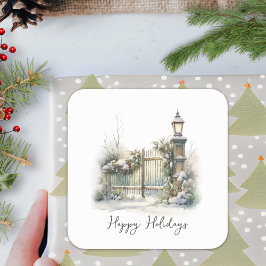 Pegatina Cuadrada Foliage verde personalizado Berries Navidades de i