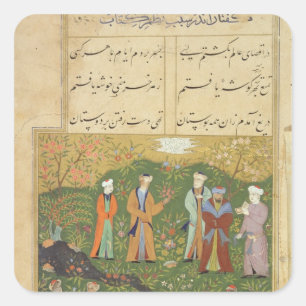 Pegatina Cuadrada Folio 39, escena de un jardín, del 'Bustan of Sa'd