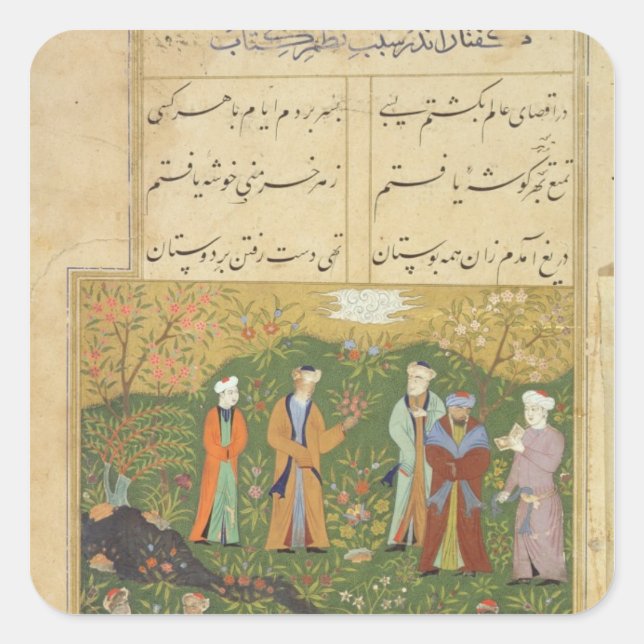 Pegatina Cuadrada Folio 39, escena de un jardín, del 'Bustan of Sa'd (Anverso)