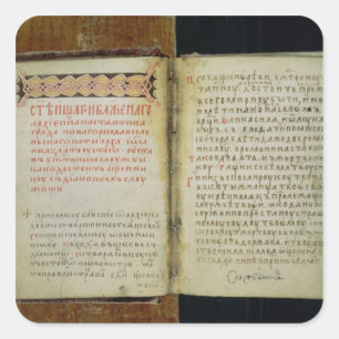 Pegatina Cuadrada Folios del evangelio de St. Sergius de Radonezh