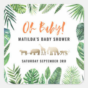 Pegatina Cuadrada Follaje tropical + fiesta de fiesta de bienvenida