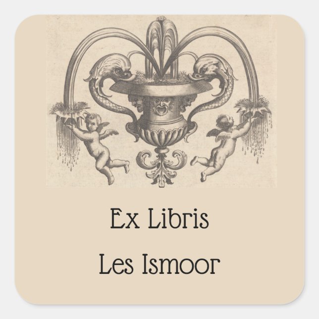 Pegatina Cuadrada Folleto de ángeles y peces de época (Anverso)