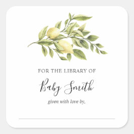 Pegatina Cuadrada Folleto de Baby Shower de limón vintage