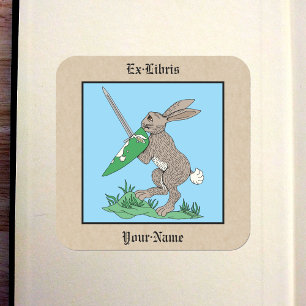 Pegatina Cuadrada Folleto de Conejo de Guerrero Medieval