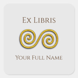 Pegatina Cuadrada Folleto de espiral ex Libris, Personalizable